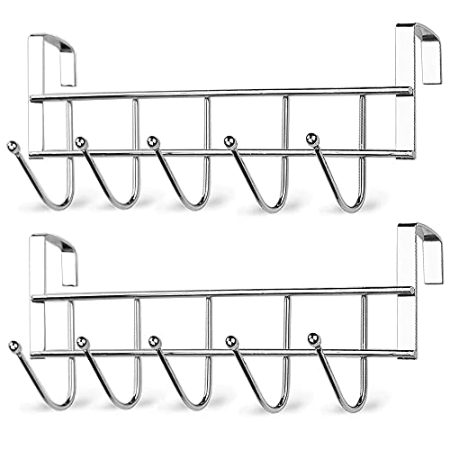 Rablue 2 Piece Over Door Hooks, Heavy Duty Coat Hooks for Coat Towel Bag, Stainless Steel Over Door Hanger for Bathroom Bedroom Kitchen Garage, Door Thickness<2cm