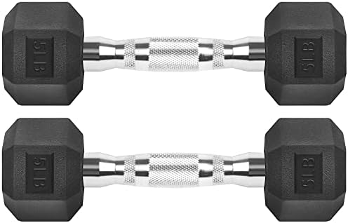 Hex Dumbbells Rubber Coated Cast Iron Hex Black Dumbbell Free Weights for Exercises 5 Pounds/Pair