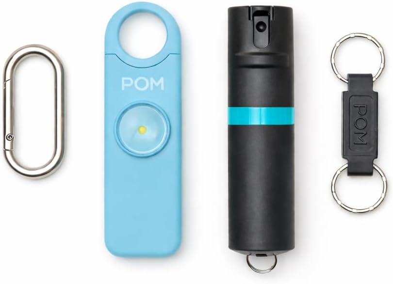 POM Pepper Spray & Personal Alarm Safety Kit – OC Self Defense Keychain Spray & Loud Emergency Alarm for Campus Safety, Women & Students