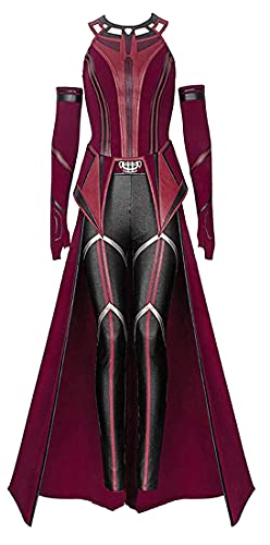 HongChang Female Wanda Cosplay Costume Headwear Cloak and Pants Full Set for Halloween Scarlet Outfit(Scarlet, 3X-Large)
