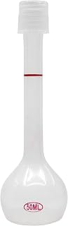 EISCO Volumetric Flask, 50mL - Chemical & Heat Resistant Polypropylene, with Screw Cap - Autoclavable