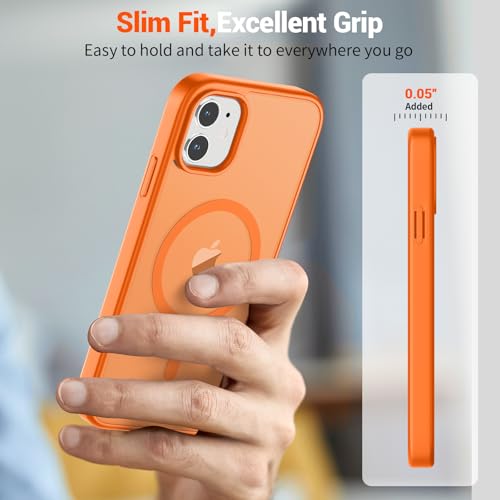 Image of SUPFINE Magnetic for iPhone 12 Case /iPhone 12 Pro Case with Screen Protector (Compatible with MagSafe)(Military Grade Drop Protection) Translucent Matte Shockproof Phone Cover,Starry Orange