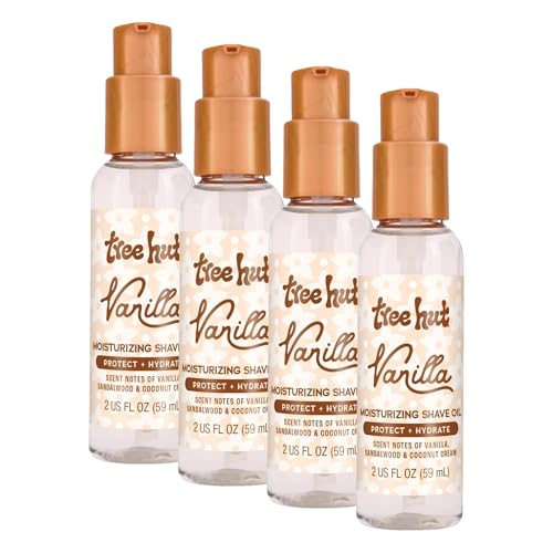 Tree Hut Mini Vanilla Moisturizing Shave Oil, Gel-to-Oil Formula for a Close, Smooth Shave, Ultra Hydrating for All Skin Types, Holiday Gift & Stocking Stuffer, Travel Size, 2 fl oz (Pack of 4)