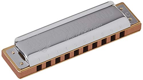 Hohner 1896BX Marine Band Tuned to Key of C Harmonica with 0.9mm Brass Reedplates, Single Laquered Pearwood Comb, and Arched Stainless Steel Covers