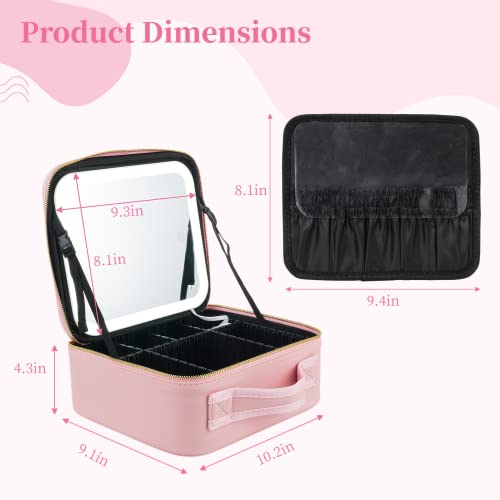 Gekmor Makeup Bag With Lighted Mirror, Travel Makeup Train Case With 3-Color Setting & Adjustable Dividers, Waterproof Portable Cosmetic Bag With 10X Magnifying Mirror For Women #TOP5