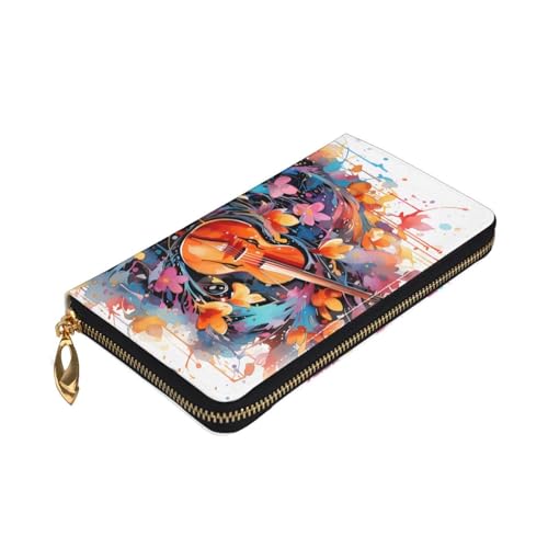 Leather Women Wallets, Long Credit Card Holder, Colorful Note Guitar Print Billfold Clutch & Travel Purse Large Capacity3