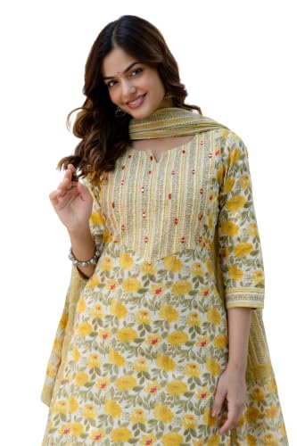 Image of Amazon Brand - Tavasya Women's Cotton Printed Kurta Set with Dupatta and Straight Pants | Salwar Suit | Ethnic Wear for Festive, Casual & Office Use