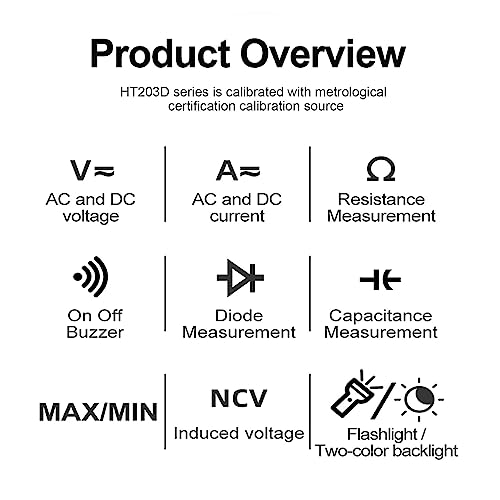 Medidor de Pinza Digital Inteligente HT203D Multímetro Pinza Voltaje AC/DC Frecuencia Capacitancia Prueba Diodo Continuidad miniatura 5
