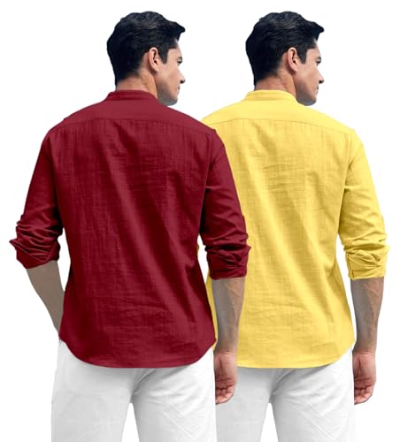 Image of Zombom Combo of Men's Solid Cotton Polyester Blend Full Sleeve Straight Kurta Shirt (Pack of 2)