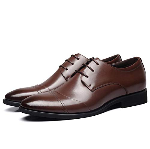 Derby Dress Hombres Zapatos de encaje con cordones, Uniformes de cuero de negocios Fiesta de trabajo Zapatos de vestir de boda retro Four Seasons Ropa transpirable Negro Marrón 38-47EU,Marrón,45 Cover