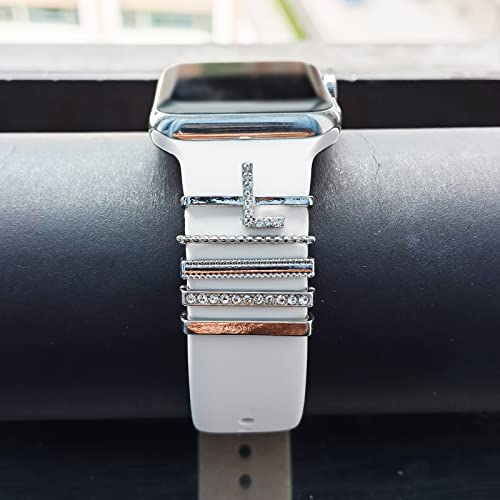 Image of 5Pcs Charms for Apple Watch band 41mm 45mm 40mm 44mm 38mm 42mm 46mm 49mm Women,Diamond+Metal Jewelry Decorative Ring For iWatch series 11 10 9 8 7 6 5 4 se 3 /2,Galaxy watch 7 /6 /5 /4,Strap Accessories