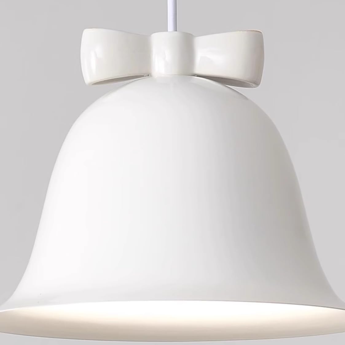 Modern Nordic Pendant Light Macaron White Hanging Lamp Metal Bowknot Bell Shaped 1 Light Cute Light Fixture for Girls Room Bedroom Nursery