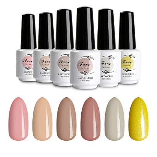 LACOMCHIR Gel Nagellack Set 8ml x 6 Farben LED Farbgel Kit Klassisch Nude Shellac Gellack Semi Permanentes Soak Off Gel…
