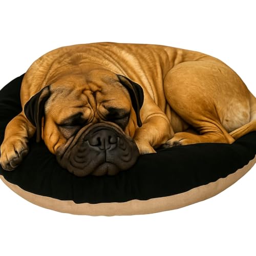 Image of The Pets Company Calming Dog & Cat Bed | Soft Fluffy Donut Reversible, Washable Pet Bed for Puppies | Cozy Plush Anti-Anxiety Cushion |, (L-38 Inch x B-38 Inch x H-6 Inch), Black & Beige-XLarge