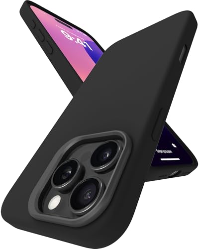 Image of eller sante Silicon Back Cover Case for iPhone 16 Pro Scratch Resistant TPU Shockproof 6ft Feet Drop Protection Support Mag-Safe Wireless Charging- Black