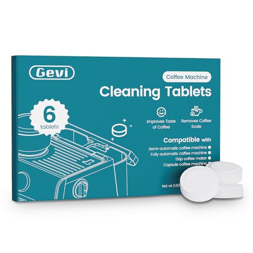 Gevi Coffee Maker Cleaner Tablets, 6 Use & Individually Packed for Each Use, Organic Citric Acid Espreso Machine Cleaner, Compatible with All Coffee M