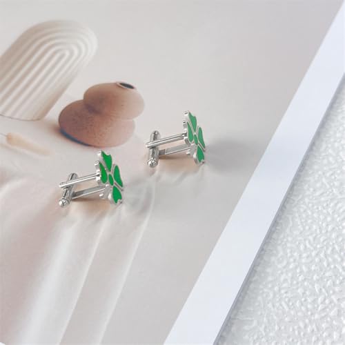 Mancornas y botones de camisa trébol de cuatro hojas plateados miniatura 6