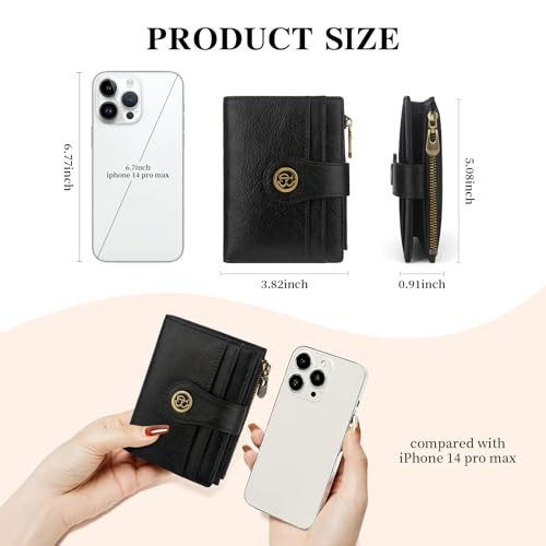 Image of Leather Wallet Women,RFID Blocking Small Wallet for Women Bifold Compact Slim Wallet Card Holder With Zipper Coin Pocket(Black)