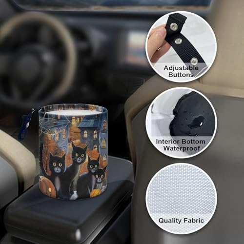 Image of Castle Cat Vehicle Trash Can Mini Car Trash Bin Car Organizer for Back Seat, Floor, or Hanging Headrest Car Decor Road Trip Essentials
