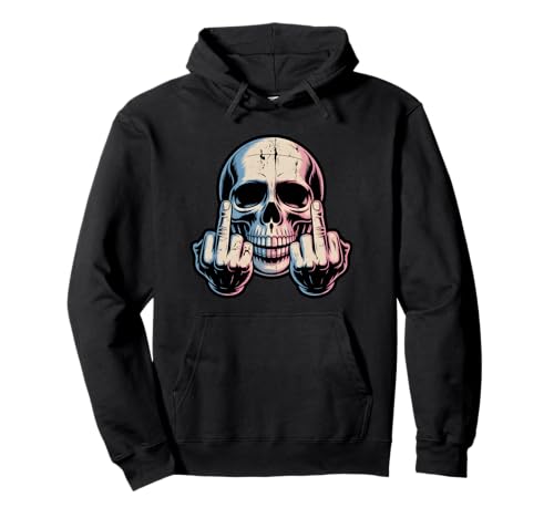 Retro Vintage Skull Face Funny Middle Finger Graphic Pullover Hoodie