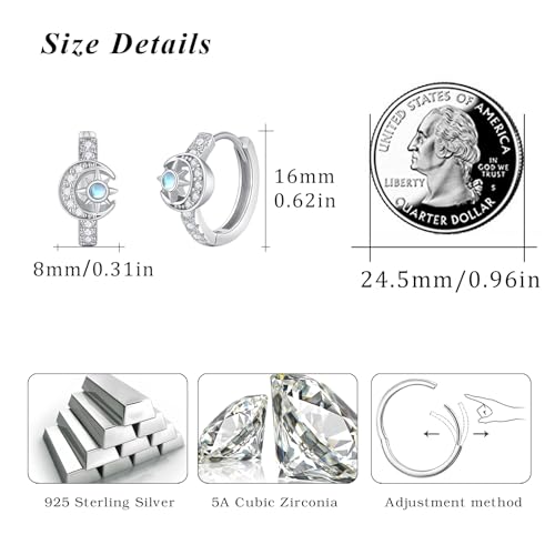 MEDWISE Moonstone Earrings 925 Sterling Silver Moon Star Hoop Earrings Moon Earrings Star Hoop Earrings Moonstone Jewelry for Women Aunt Mother Wife Ladies Couple — view 3