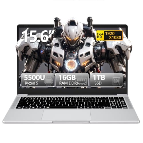 Image of 2026 Laptop, 15.6 Inch Laptop Computer with Ryzen 5-5500U Processor (up to 4.0GHz), 16GB RAM 1TB SSD, Win 11 Pro, WiFi 5, BT 5.1, Backlit Keyboard Portable Lap Top for Business