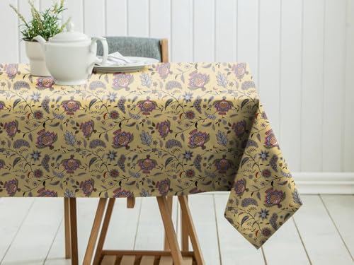 Image of Casableu Kasbah Yellow Table Cloth for 6 Seater Dining Table | 52x72 Inch Rectangular Table Cover | Dust-Proof, Washable Fabric | Decorative Dining Table Cover for Home