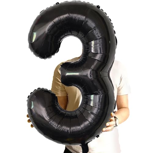 Image of Number Balloons Black Party Balloon - Giant Number 3 Balloon, 40 Inch Large Balloon for Birthday Decorations, Black Party Supplies for Men Women