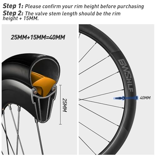 Image of BWSHLF Tubeless Presta Valve Stem 40 /44 /55 /60 /65 /80 /100 mm, Super Light Alloy Presta Valve Stem Kit with Valve Core Remover Tool and Valve Stem Caps - Multiple Color and Size Options(Pair)