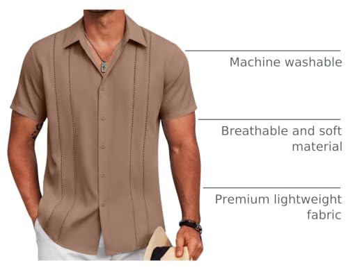 Image of COOFANDY Mens Cuban Guayabera Shirt Short Sleeve Button Down Shirts Summer Beach Vacation Shirts