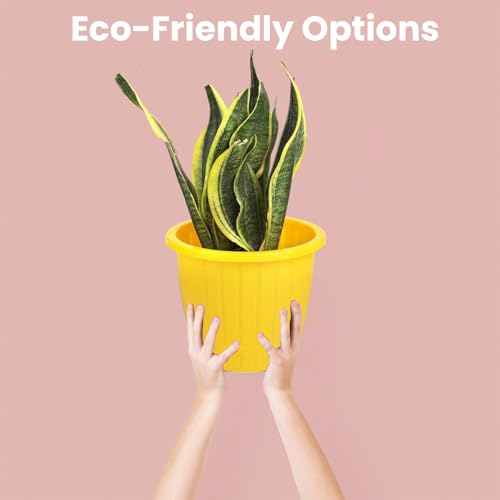 Image of Go Hooked Sunshine Flower Pot /Planters for Home Decor, Plastic Pots for Gardening /Home, Flower Pots Indoor-Outdoor & Planter for Plants (Yellow) (Pack of 2)