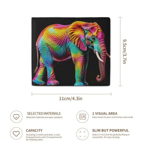 Colorful Elephants Wallet Elegant Leather Wallets with ID Window & 2 Card Slots, Slim Bifold Wallet for Men Women3