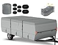 Tuszom Waterproof Pop Up Camper Trailer Cover Upgraded 7 Layers Top Tearproof Popup Folding Camper Utility Trailer Cover 8' - 10' with Reinforced 5+2 Windproof Straps and Storage Bag