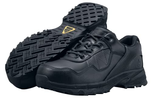 Shoes for Crews Piston Low, Men's, Women's, Unisex Soft Toe Slip Resistant Work Shoes, Water Resistant, Black, Men's 12 / Women's 13.5 Wide