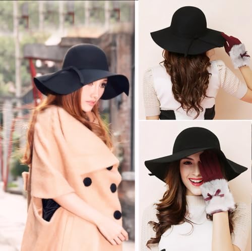 ASSQI Women's 100% Wool Foldable Wide Brim Retro Fedora Floppy Felt Bowler Hat