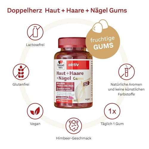 Doppelherz Haut + Haare + Nägel Gums - mit Vitaminen & Mineralstoffen - Zink unterstützt den Erhalt normaler Haut, Haare und Nägel - vegan - ca. 60 Weichgummis 2