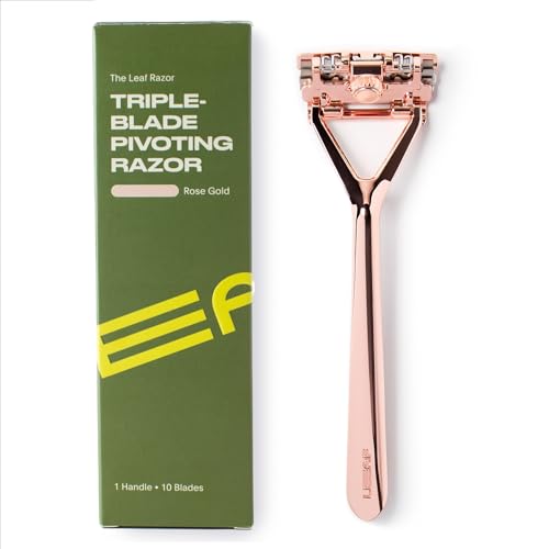 Image of Leaf Shave | Leaf Razor, All-Metal Safety Shaver with Pivoting Head & Adjustable Blade Loading, Includes 10 Stainless Steel Single-Edge Blades, Compatible with Standard Safety Razor Blades - Rose Gold