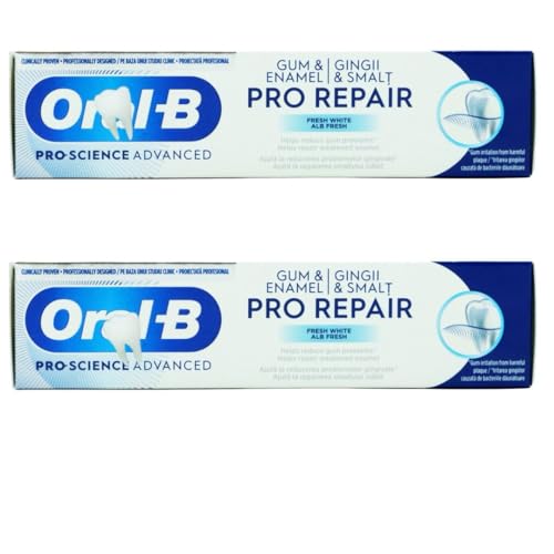 Oral b Pro Science Advanced Pro Repair Toothpaste – Gum & Enamel Protection – Fresh White ALB Fresh – Helps Repair Weakened Enamel & Reduce Gum Problems – Pack of 2 (75ml Each)
