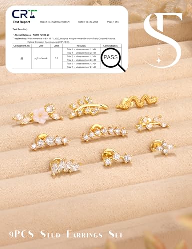 Cartilage Earrings for Women Flat Back - Hypoallergenic Surgical Stainless Steel Stud Earring Set for Sensitive Ears CZ Daith Conch Tragus Helix Piercing Jewelry 9PCS 16G 18G4