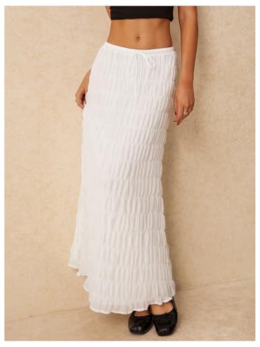 Verdusa Women's Maxi Skirt Shirred Ruffle Textured Pencil Skirt Boho Maxi Long Skirts Going Out4