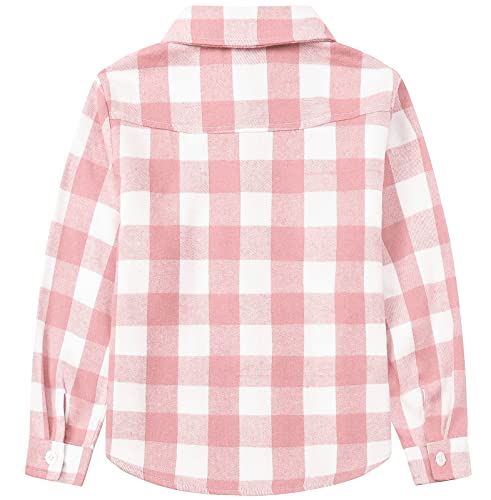Sangtree Girls Flannel Shirt Casual Plaid Tops Long Sleeve Button Down Shirt Pink White Plaid, 7-8 Years = Tag 140 #TOP2