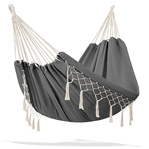 KESSER® Hamaca Resistente hasta 300kg | 320x150cm, para 1-2 Personas |, Transpirable, con Borlas Resistentes a la Intemperie, Ideal para Camping y Jardín, Gris