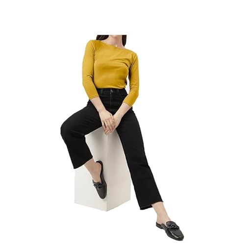 P&R DANCEWEAR LTD - Camiseta de manga larga con cuello redondo para mujer - Moderna - Elegante - Camiseta, Mostaza, S-M