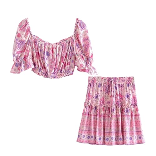 Jupe hippie élastique confortable en coton respirant rose