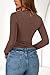 PRETTYGARDEN Womens Tops 2025 Fall Long Sleeve Fitted T Shirts Waffle Ruched Crop Shirt Basic Knit Workout Y2k Clothes(Brown,Small)
