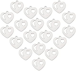 UNICRAFTALE 200pcs Heart with Moon & Star Charms Stainless Steel Pendants Metal Small Hole Charms for Jewelry Making, Stainless Steel Color, Hole 1.4mm