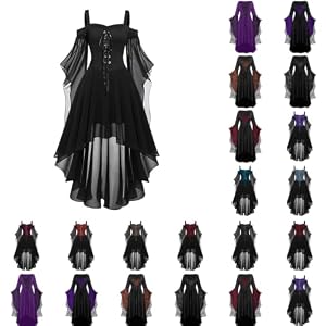 Generisch Mittelalter Kleid Damen, Gothic Kleid Halloween Kostüm Damen Mittelalter Kleidung Gruselig Schwarz Maxikleid Corsagenkleid Mit Trompetenärmel Goth Dress Vampir Renaissance