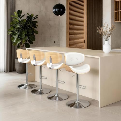 Image of Adjustable Swivel Bar Stools Chair,Counter Height Bar Stools with Back,350 LBS PU Leather Bar Stool for Kitchen Island,Upholstered Pub Stools with Footrest (White, Set of 4)