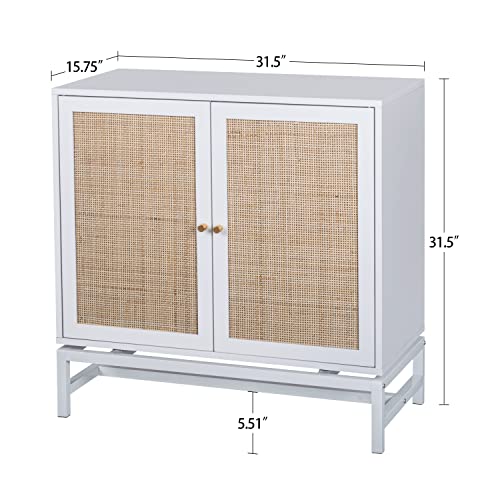 Zehuoge White Sideboard Buffet Side Cabinet Rattan Cupboard With Natural Rattan, 2-Tier Storage Cabinet Rattan Accent Cabinet Built-In 3-Stage Adjustable Detachable Shelf #TOP1