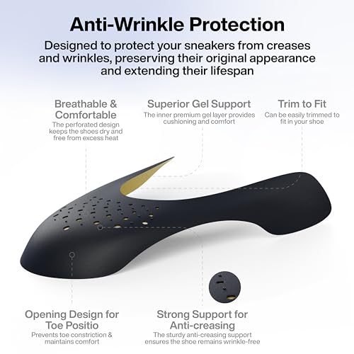Image of FOVERA Two Layer Anti-Wrinkle Shoe Protection Guards with Gel Comfort Layer Inside - Shoe Crease Indentation Protector for Safety & Comfort - Shoe Crease Decreaser (Black, Small - 5 to 8 UK, 1 Pair)